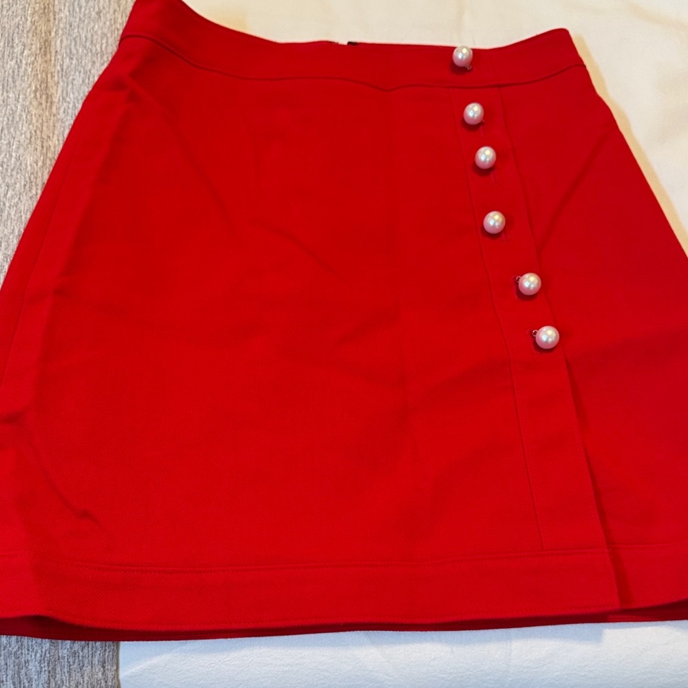 Ann Taylor Red A-Line Skirt with Pearl Details